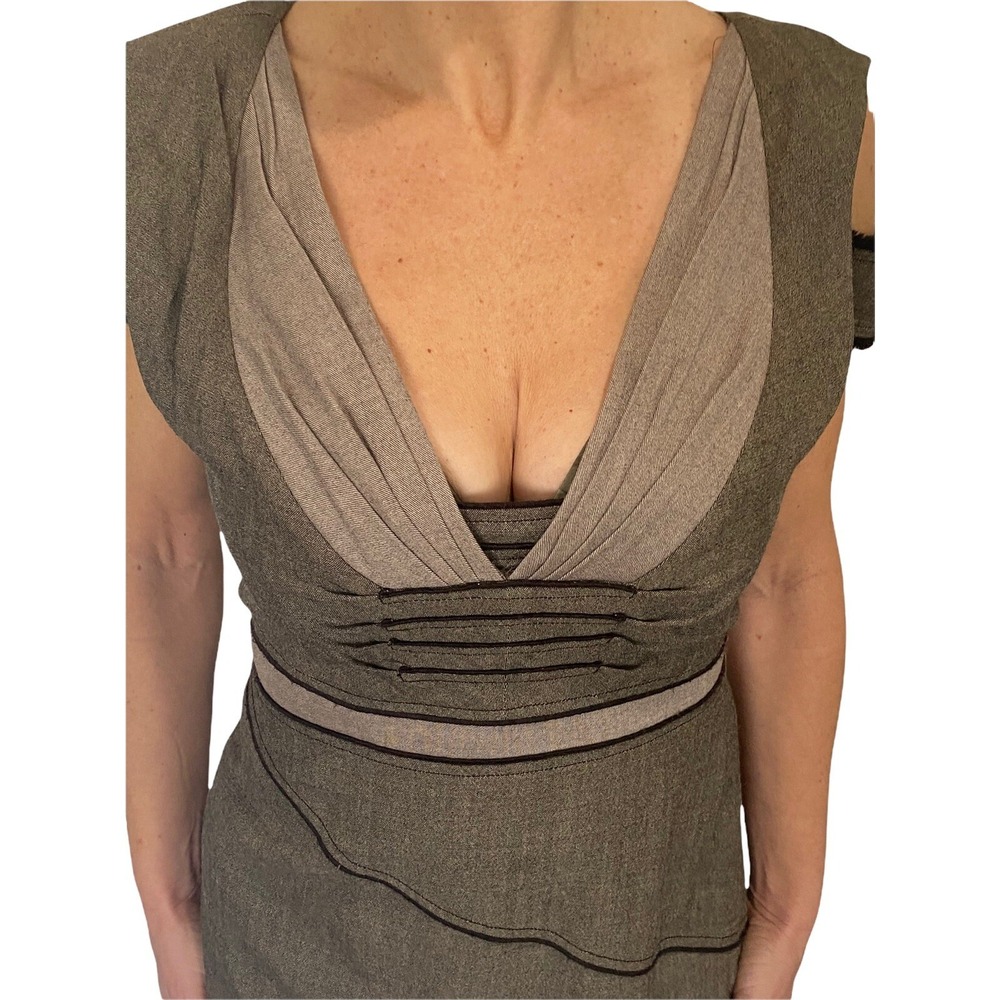 Zac Posen Womens Dress Brown Wool Cold Shoulder V- Neck Midi Sz 10 NWT $1350 - Picture 4 of 9